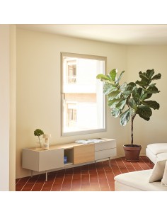 Teulat mueble de Tv OTTO 180 x 40, MDF lacado arena y roble. 2