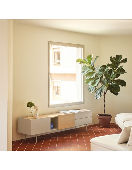 Móvel TV Teulat OTTO 180 x 40, MDF lacado areia e carvalho.