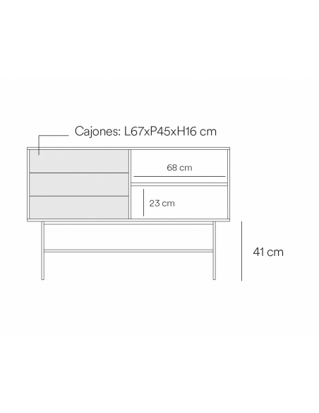Aparador Teulat NUBE 140 x 45, MDF lacado cor areia e argila.