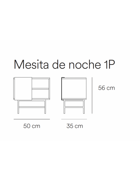 Mesa de cabeceira TEULAT NUBE 1 PORTA DE CORRER 50 x 56, lacado creme e areia