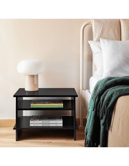 TEULAT INARI Mesa de cabeceira japonesa 54 x 40, 2 PRATELEIRAS, lacada preto