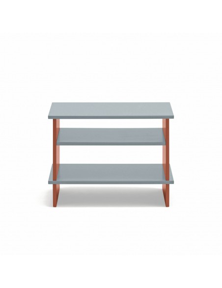 TEULAT INARI Mesa de cabeceira japonesa 54 x 40, 2 PRATELEIRAS, lacada cinza pérola e telha