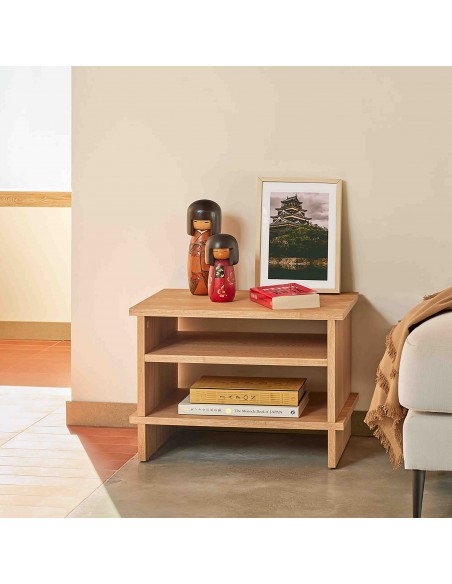 TEULAT INARI Mesa de cabeceira japonesa 54 x 40, 2 PRATELEIRAS, CARVALHO