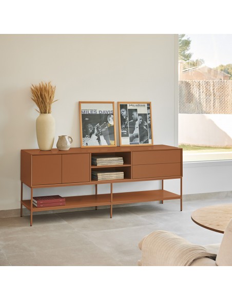 Teulat Platt Mueble TV minimalista 175 x 45, MDF lacado Teja