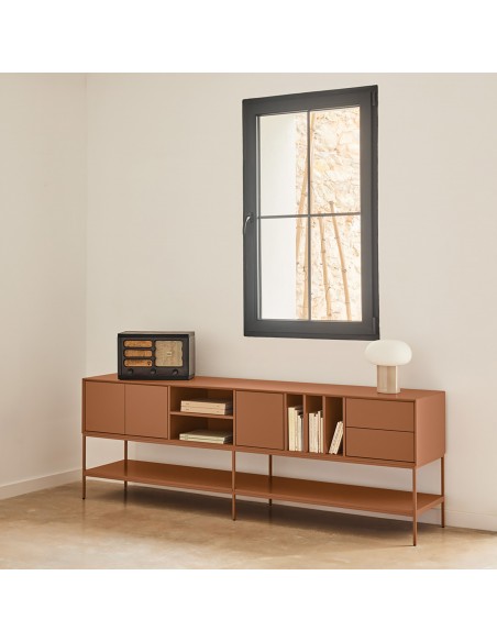 Teulat Platt Mueble TV minimalista 220 x 45, MDF lacado Arcilla