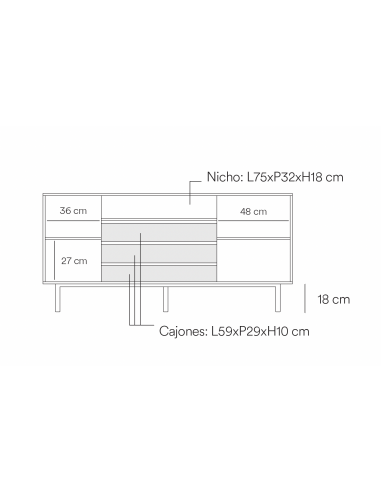 TEULAT APARADOR ARISTA 165x40, minimalista, negro