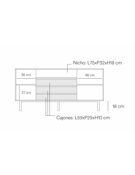 TEULAT APARADOR ARISTA 165x40, minimalista, preto