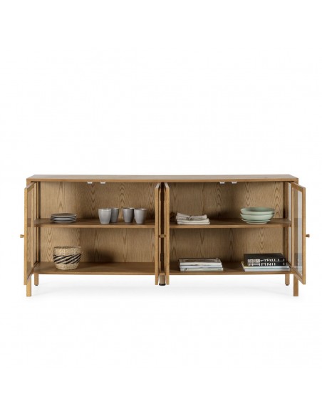 Aparador mediterraneo CECI 180 x 80, cristal y MDF roble