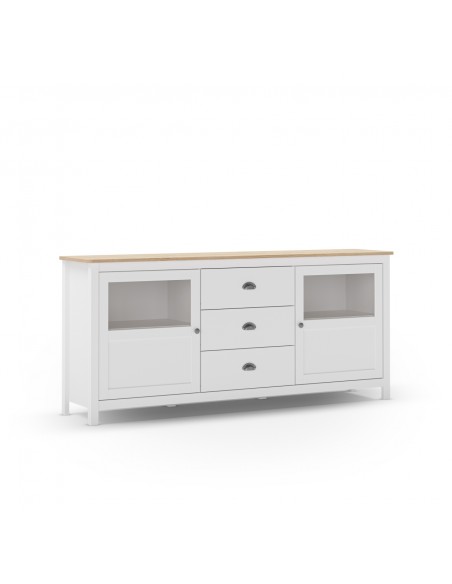 Aparador mediterráneo MISTI 180 x 80, madera pino encerado y blanco