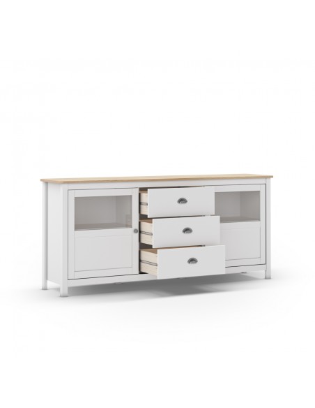 Aparador mediterráneo MISTI 180 x 80, madera pino encerado y blanco