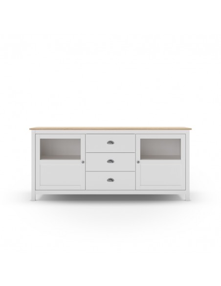 Aparador mediterráneo MISTI 180 x 80, madera pino encerado y blanco
