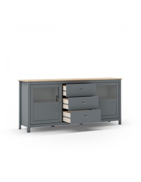 Aparador mediterráneo MISTI 180 x 80, madera pino encerado y verde