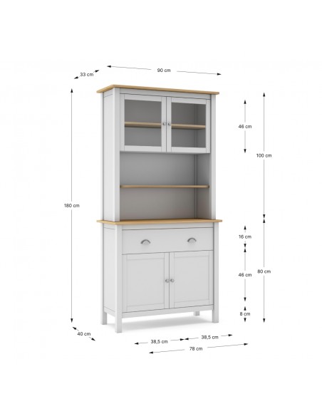 Buffet mediterráneo MISTI 90 x 180, madera pino encerado y blanco