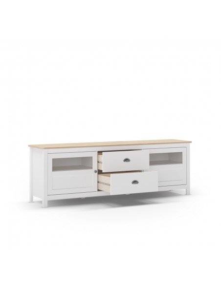 Móvel TV Mediterrâneo MISTI 180 x 59, madeira de pinho encerada e branco