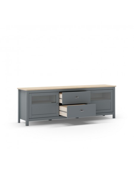 Mueble de TV mediterráneo MISTI 180 x 59, madera pino encerada y verde