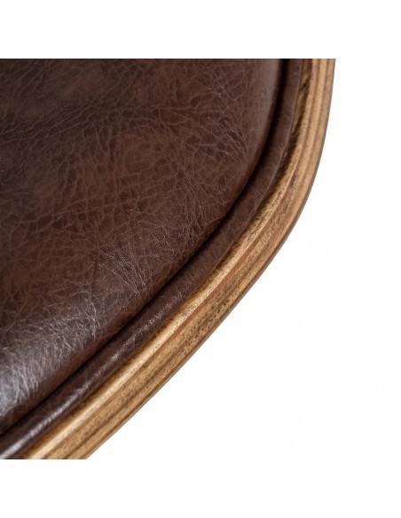 Silla de comedor TOKIO en símil piel marrón y madera curvada color nogal