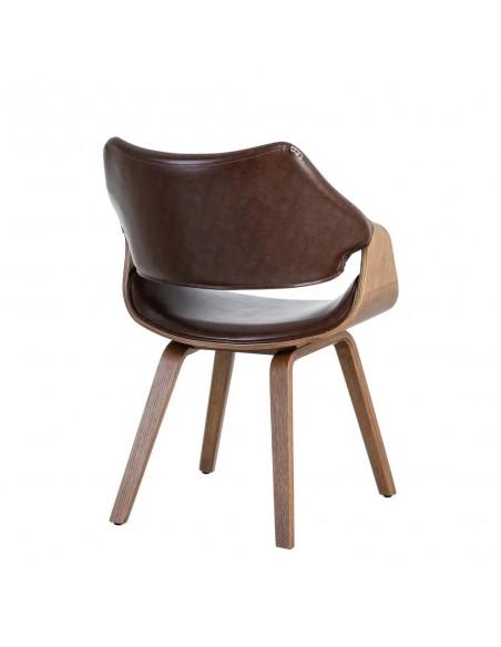 Silla de comedor TOKIO en símil piel marrón y madera curvada color nogal