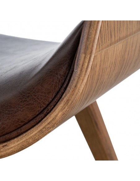 Silla de comedor TOKIO en símil piel marrón y madera curvada color nogal