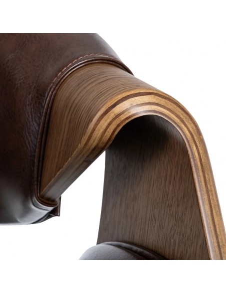 Silla de comedor TOKIO en símil piel marrón y madera curvada color nogal