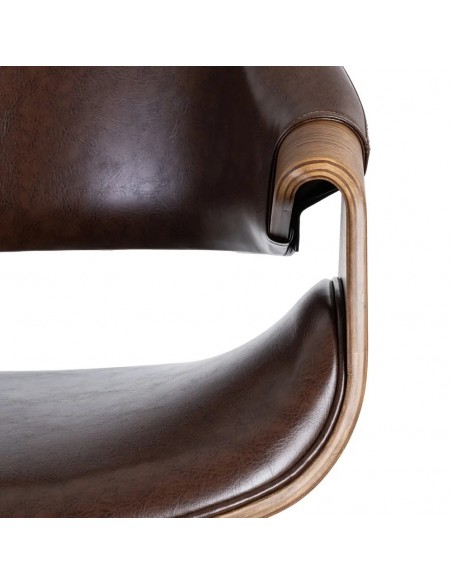 Silla de comedor TOKIO en símil piel marrón y madera curvada color nogal