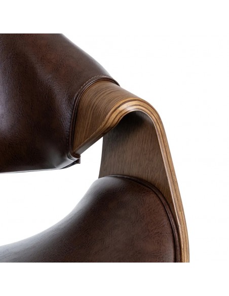 Silla de comedor TOKIO en símil piel marrón y madera curvada color nogal