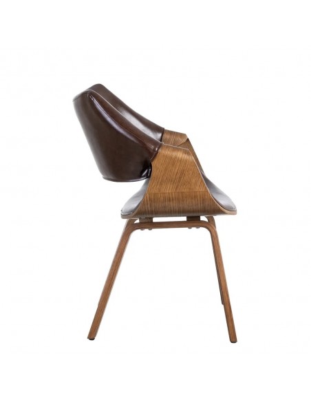 Silla de comedor TOKIO en símil piel marrón y madera curvada color nogal
