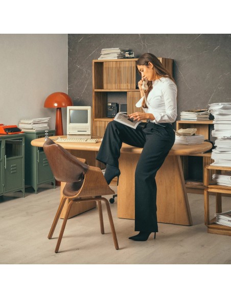 Cadeira de jantar TOKIO em couro sintético marrom e madeira curvada cor nogueira