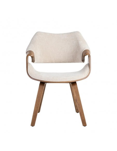 Silla de comedor TOKIO en tejido crema y madera curvada color nogal