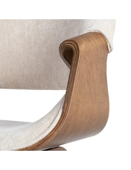 Silla de comedor TOKIO en tejido crema y madera curvada color nogal