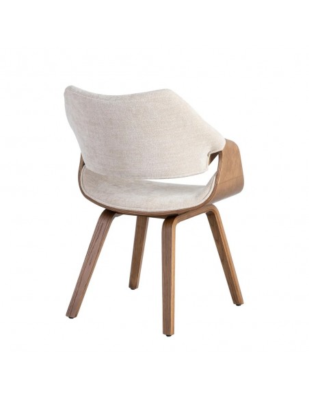 Silla de comedor TOKIO en tejido crema y madera curvada color nogal