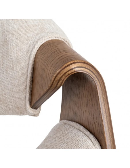 Silla de comedor TOKIO en tejido crema y madera curvada color nogal