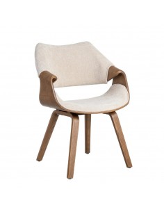 Silla de comedor TOKIO en tejido crema y madera curvada...