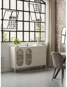 Aparador minimalista em metal Diora creme 140, 2 portas e... 2