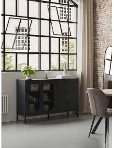 Aparador metálico minimalista Diora negro 140, 2 puertas... 2