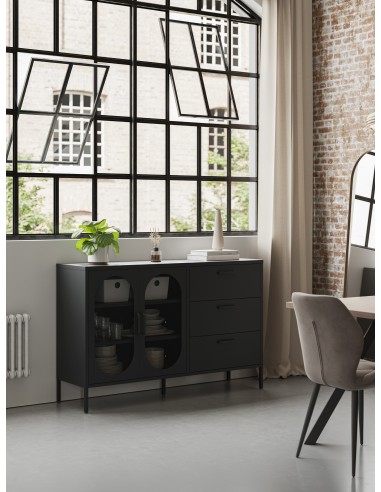 Aparador minimalista em metal Diora preto 140,...