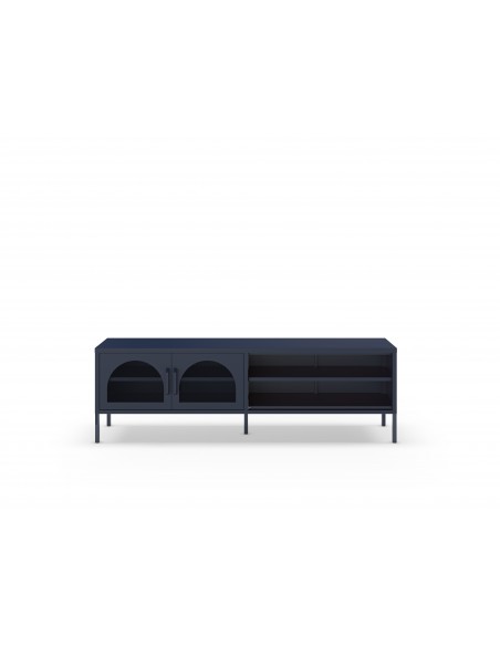 Móvel de TV moderno em metal Diora Azul 160cm, 2 portas e 2 prateleiras