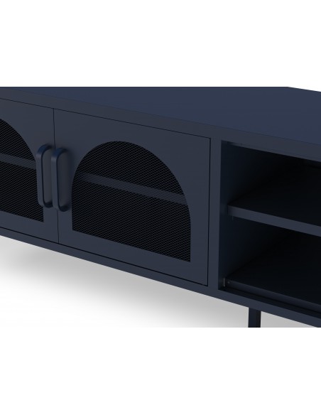 Mueble de TV metálico Moderno Diora Azul 160 cm, 2 Puertas y 2 huecos
