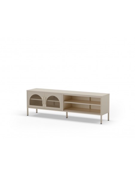 Mueble de TV metálico Moderno Diora Crema 160 cm, 2 Puertas y 2 huecos