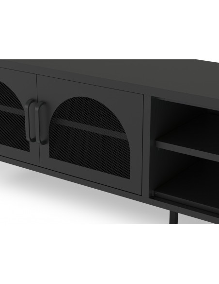 Mueble de TV metálico Moderno Diora Negro 160 cm, 2 Puertas y 2 huecos