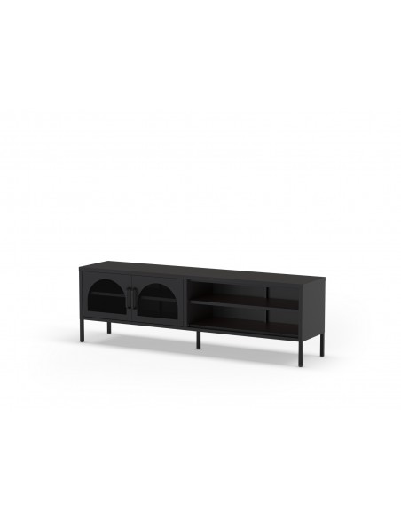 Mueble de TV metálico Moderno Diora Negro 160 cm, 2 Puertas y 2 huecos
