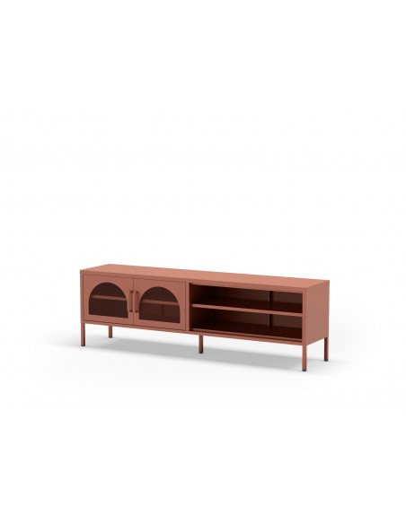 Mueble de TV metálico Moderno Diora Terracota 160 cm, 2 Puertas y 2 huecos