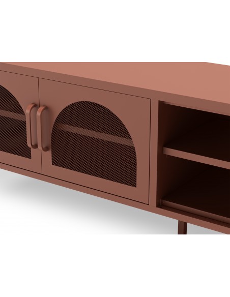Móvel de TV moderno em metal Diora Terracota 160cm, 2 portas e 2 prateleiras