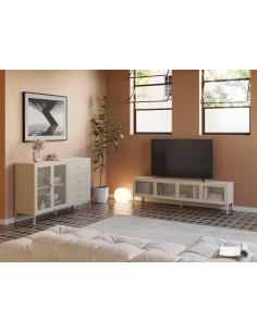 Aparador metálico minimalista FAYNA crema 140 cm, 2... 2