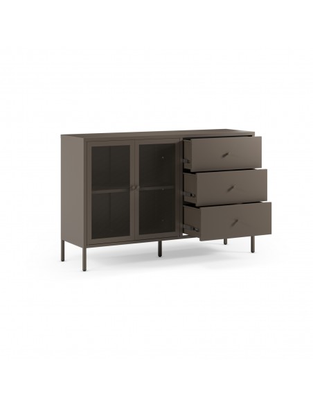 Aparador metálico minimalista FAYNA Mocha 140 cm, 2 puertas y 3 cajones