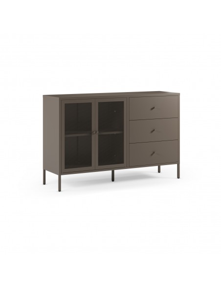 Aparador metálico minimalista FAYNA Mocha 140 cm, 2 puertas y 3 cajones