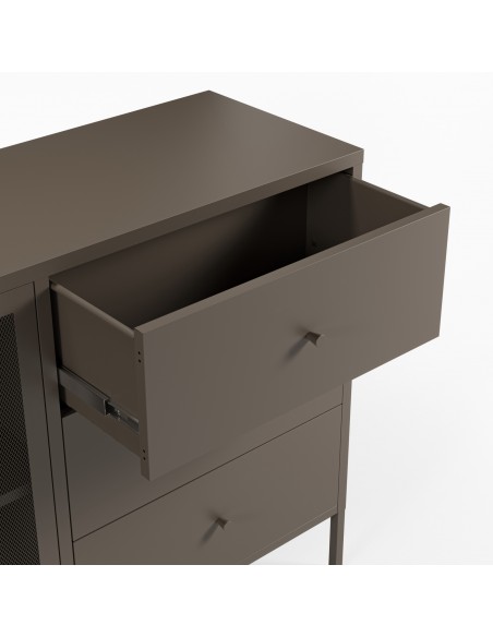 Aparador metálico minimalista FAYNA Moca 140 cm, 2 puertas y 3 cajones