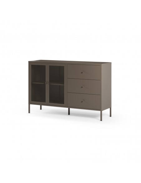 Aparador metálico minimalista FAYNA Mocha 140 cm, 2 puertas y 3 cajones