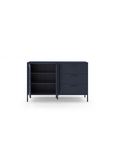 Aparador Azul minimalista Diora 140 cm, 2 Puertas y 3 Cajones
