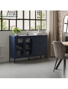 Aparador Diora Azul de metal 140 cm, 2 portas e 3 gavetas. 2