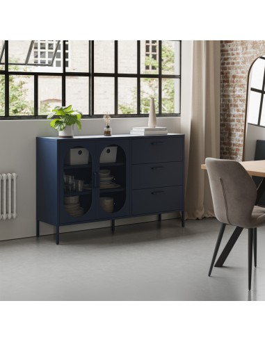 Aparador Diora Azul de metal 140 cm, 2 portas e...